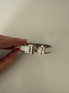 Hermes White Enamel and Silver H Clic Bracelet